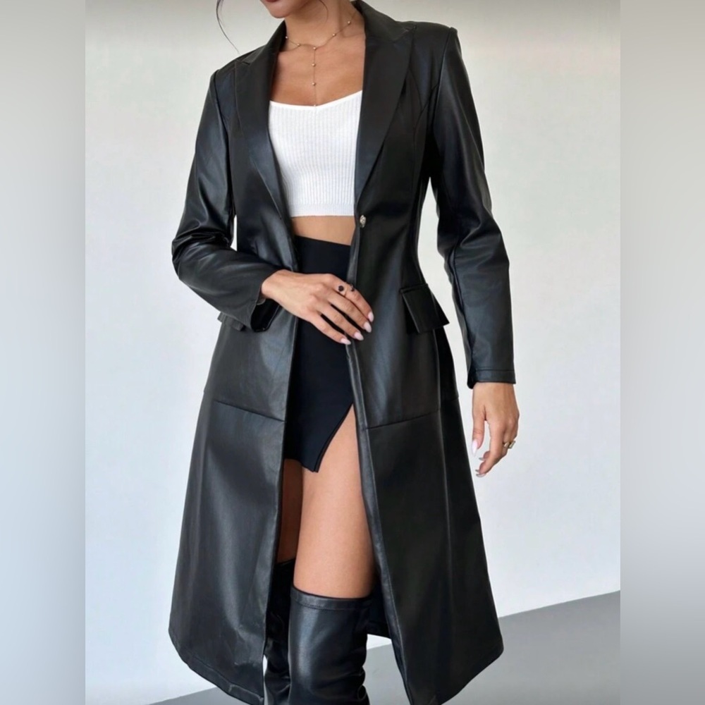 Black Leather Women's Coat
